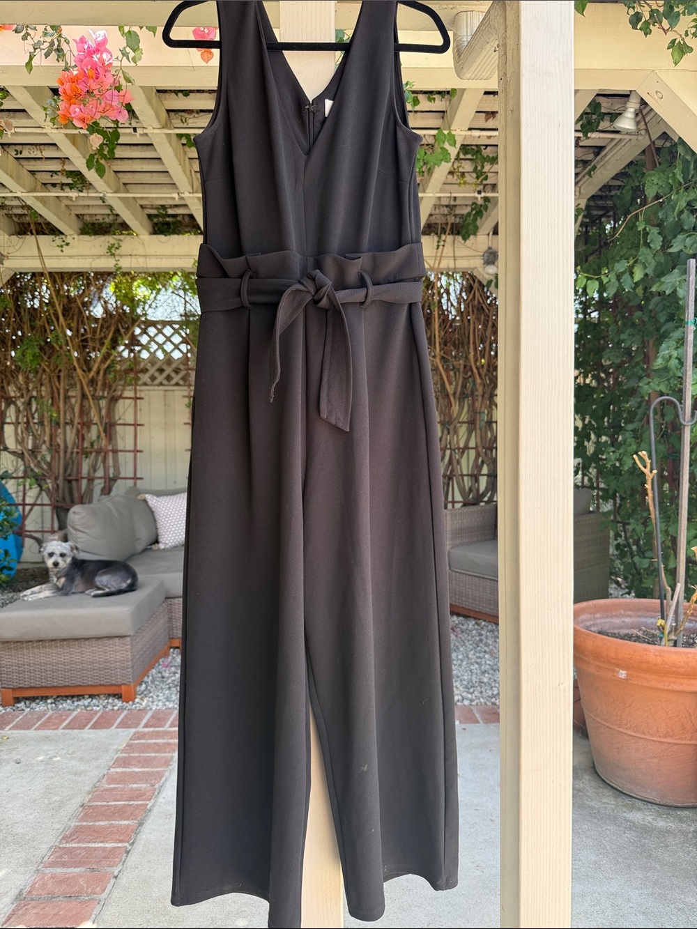 Anthropologie Black Sleeveless Tie-Waist Jumpsuit